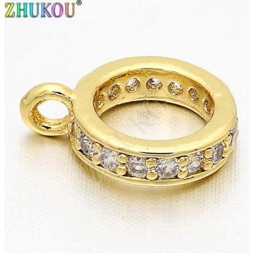 10mm Brass Cubic Zirconia Round Charms Beads for DIY Jewelry Findings Accessories, Hole: 5.4mm, Model: VZ126
