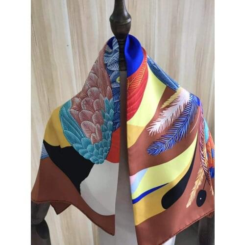 2021 new arrival fashion elegant brand brown bird 100% silk scarf 90*90 cm square shawl twill wrap for women lady girl