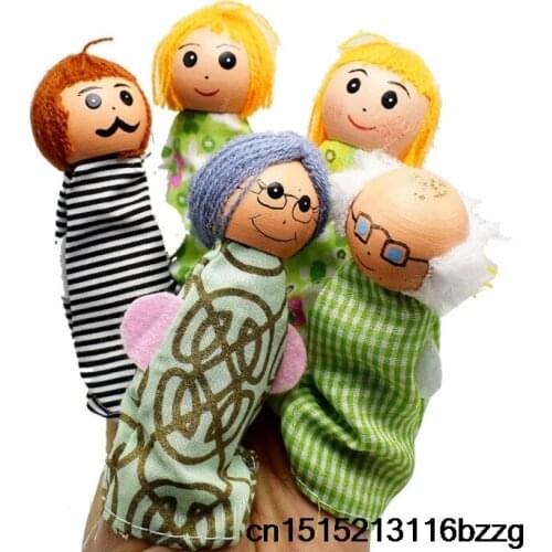 5PCS/set Mini Family Finger Puppets Soft Bed Storytelling Glove Hand Baby Educational Learning Toys Finger Dolls For Kids 200Set