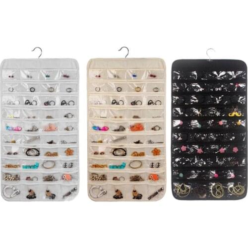 80 Pockets Double Sided Hanging Jewelry Display Organizer Storage Bag Non-woven Foldable Ring Necklace Bracelet Pouch