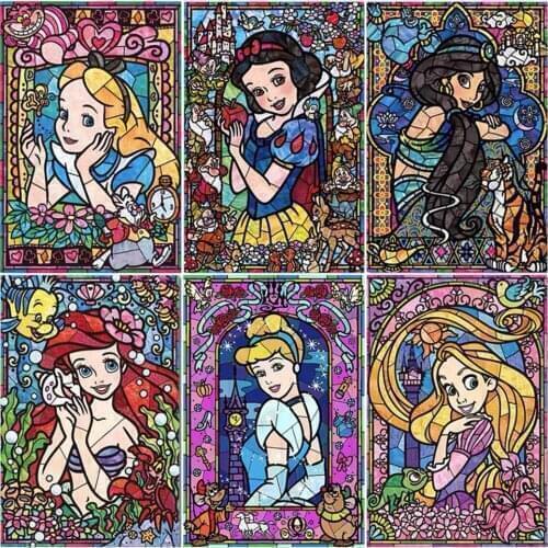 Disney Diamond Painting Cartoon Glass Character Princess Art 5D DIY Hobby Embroidery Set Full Diamond Gift Mosaic Home Decoratio