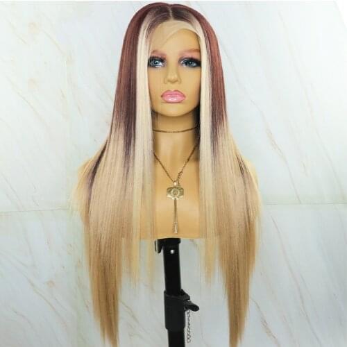 Beautiful Diary Long Silky Straight Ombre Gluesless Wigs Futura Hair T Part Wig Heat Resistant Synthetic Hair Wigs For Women