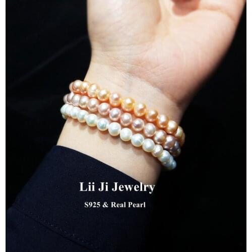 Lii Ji 6-7mm Natural Freshwater Pearl Bracelet 925 Sterling Silver Jewelry For Women Gift 2021 Trendy Fashion New Year