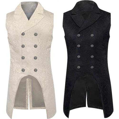 Black Steampunk Waistcoat Medieval Costume Retro Mens Vest Sleeveless Double-breasted Gothic Brocade Gothic Vintage Vest Jacket