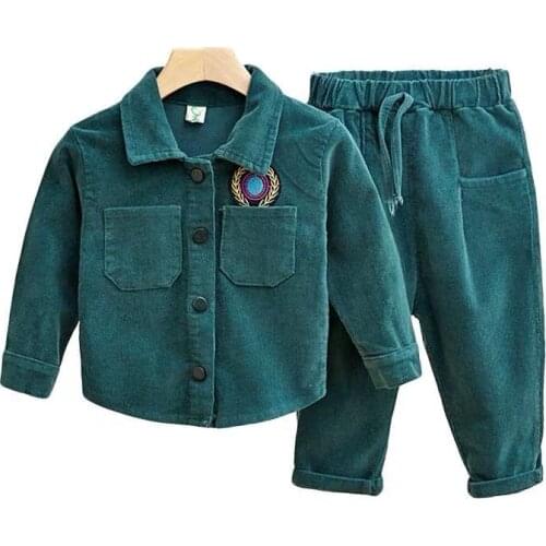 Spring Autumn Boys Girls Cardigan Clothing Set Children Corduroy Jackets Pants 2pcs Outfit Kids Casual Outdoor Clothes Set