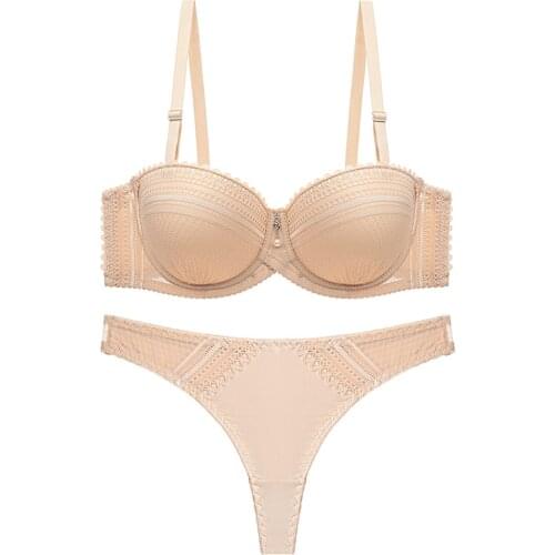 Womens Solid Color Lace Women Underwear Set Adjusted Straps Sexy Thong Bra Set AA A B C Cup Bra and Panty Set 34 36 38 40 42 44