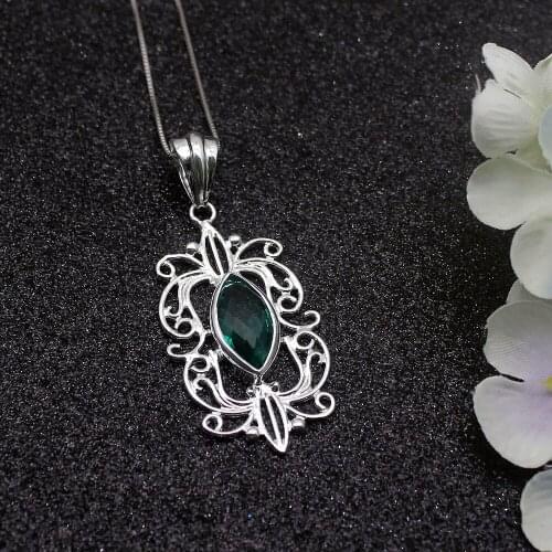 Hermosa Magic Natural GreenTopaz Silver Color For Women Charms Pendant Chain Necklace 20 Inch
