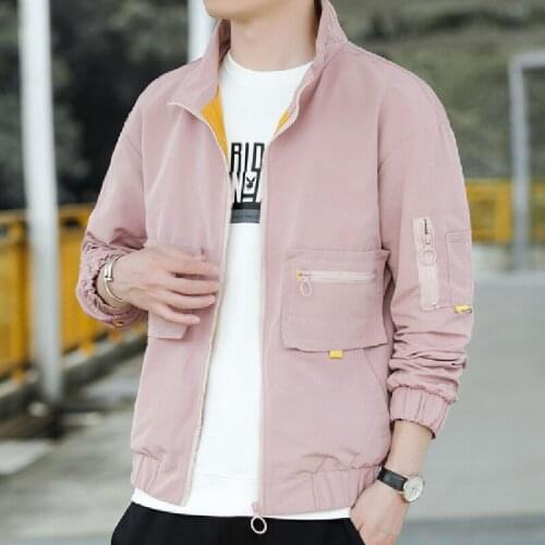 2021 spring and autumn new trend tooling jacket casual mens stand-up collar three-dimensional patch pocket handsome youth jacke