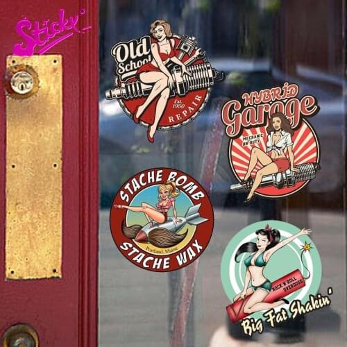 STICKY Retro Repair Shop Girl Badge Brand Car Sticker Decal DecorMotorcycle Off-road Sticker Laptop Decal Vinyl