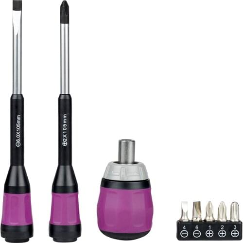 Ratchet Screwdriver Set 7 In 1 Replaceable Magnetic Phillips Tips Cross Slotted Head Repaair Torque Screw Driver Kit Hand Tools