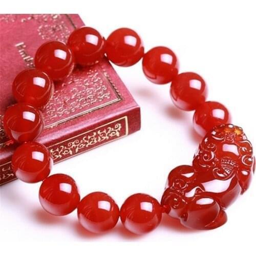 Natural Red Agate Feng Shui Pi Xiu Wealth Bracelet Good Luck Gift 10/12/14mm NEW