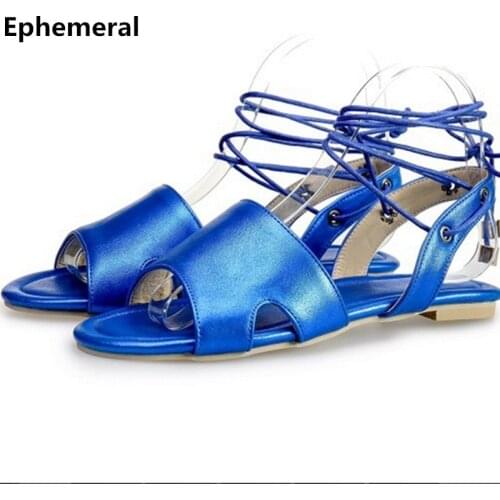 Lady Cheap African Shoes And Matching Bags Plus Size 48 Lace Up Bow-Knot Sandalias On Platform Open Toe Girls Summer Flip Flops