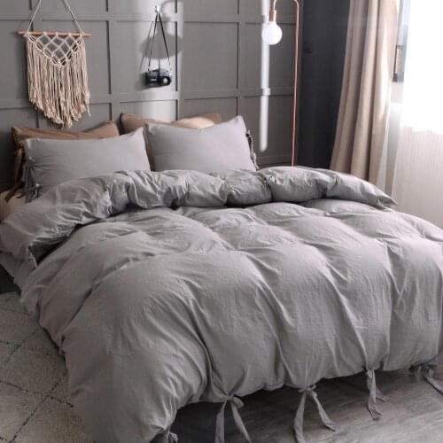 Solid White Khaki Color Bedding Set Washed Cotton Duvet Cover Natural Modern Style Easy Care Bedding Set King Queen