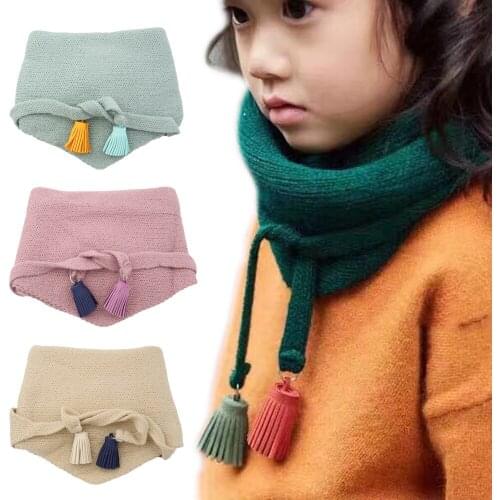 Autumn and Winter Childrens Pure Color Tassel Woolen Hat Bib Hair Ball Polygonal Scarf Collar Triangle Bib Scarf