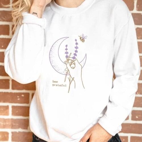 BEE GRATEFUL. COLORED Sweathirt Dreamy bee&moon graphic Sweats be kind pullovers women fashion 100%cotton grunge aesthetic Tops