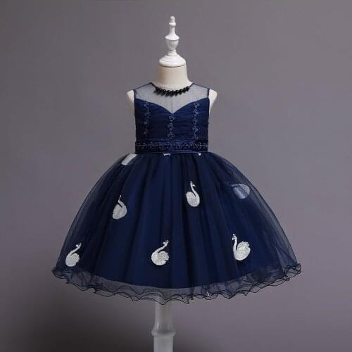 Four Seasons Korean Flower Girl Bridesmaid Dress Blue Cygnet Kid Ball Evening Clothing Fashionable Childrens Birthday Customer