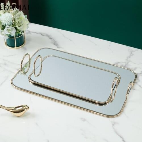 Nordic Golden Mirror Trays Light Luxury Jewelry Display Storage Tray Household Living Room Decorative Rack Cake Dessert Plates