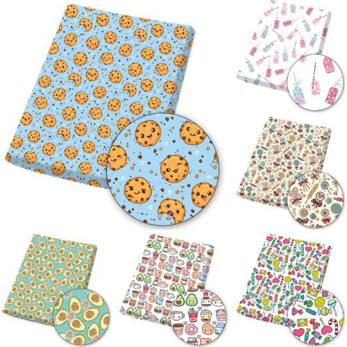 Polyester Cotton Fabric Cartoon Cloth Fabrics Sheet Candy Cake Printed Dress Sewing Needlework DIY Crafts Supplies 45*145cm 1pc