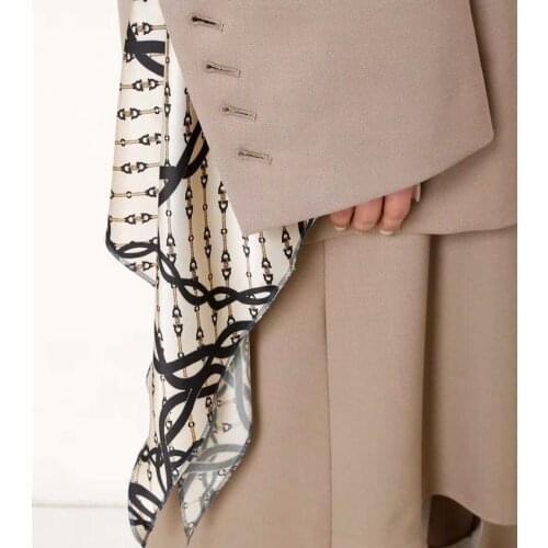 Simple Chic Khaki Scarf Patchwork Blazer Minimalist Cotton Oversized Long Blazer Stylish Iconic Slit Back Boyfriend Tan Jacket