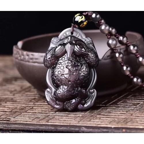 Drop Shipping Men Necklace Pendant Natural Iced Obsidian Frog Pendant Gift for Women Fashion Jades Stone Jewerlry Free Chain