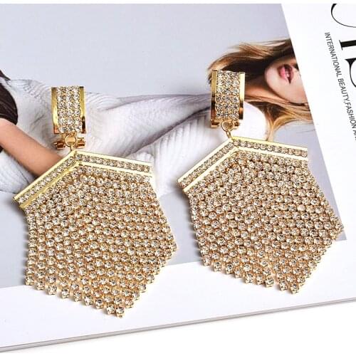 Luxury Rhinestone Tassel Earrings For Women Elegant Crystal Drop Dangle Earrings Wedding Earring Jewelry Accessories