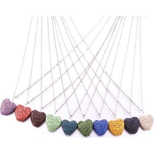 Heart Love Lava Stone Necklace Essential Oil Diffuser Volcanic Rock Silver Color Necklace for Women Jewelry