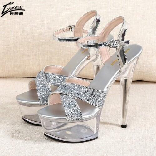 Platform Heels Open Toe Silver High Heel Pumps Women Shoes Summer Sandals Party Wedding Shoes Woman Heel Sapato feminino