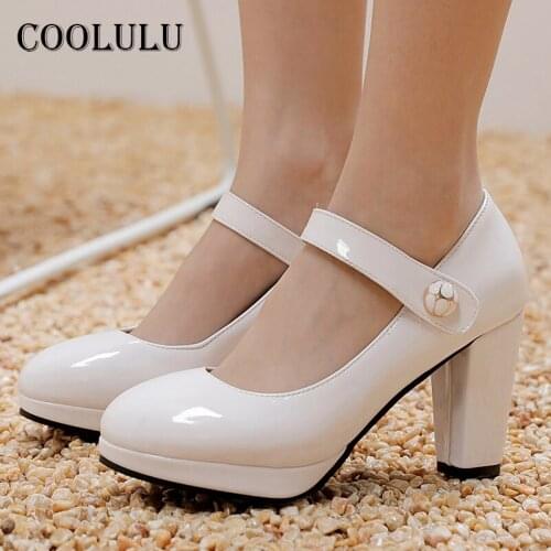 COOLULU 2021 Spring Women Shoes Extreme High Heels Platform Thick Heel Dress Pumps Round Toe Female Footwear White Large Size 48