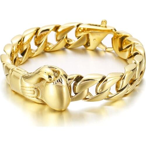 Vintage Punk Bracelet for Men 316L Stainless Steel Fashion Jewelry HipHop Gold Plated Boxing Glove Charm Wristband Bangle 8.66"