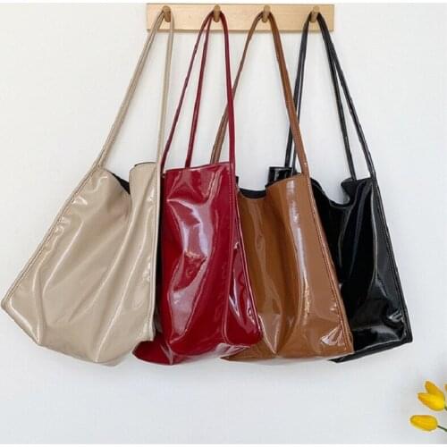 PU large capacity tote bag women shopping handbags spring and autumn new fashion high-gloss patent leather shoulder bag