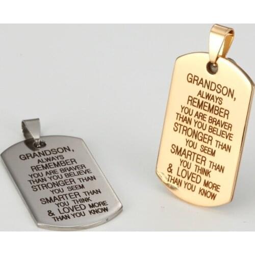 GRANDSON, ALWAYS REMEMBER YOU ARE BRAVER Inspirational Jewelry Stainless Steel Military Card Commemorative Pendant Jewelry