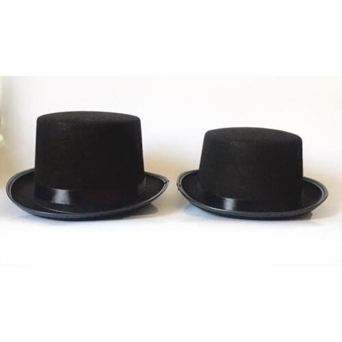 Magic Fedora Hats Black Children Costume Props Tall Flat Hats for Men Women