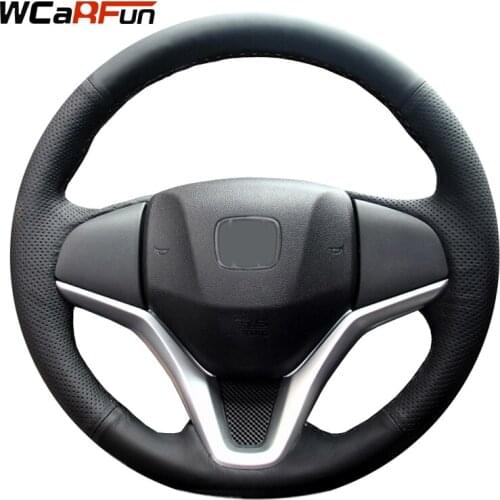 WCaRFun Black Artificial Leather Car steering Wheel Cover for Honda New Fit City Jazz 2014 2015 HRV 2016
