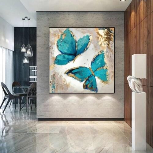 Green and gold butterfly art canvas painting nordic posters and prints dropship wall pictures for living room decor no frame