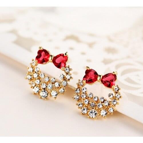 Bow Earring Crystal Stud Earrings For Women Girls Fashion Korean Small Ear Jewelry Wedding Gift Mujer Boucle D'oreille