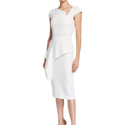 2021 New Solid Women Ruffles Dress Fashion Short Sleeve Work Dresses D4522