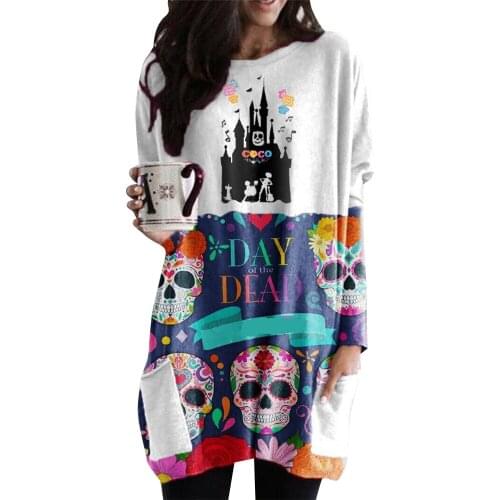 Autumn Winter Dress Women O Neck Long Sleeve Halloween Pumpkin Print Mini Dress Casual Pocket Loose Sweatshirt Dresses Vestidos