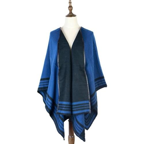 Winter Lady Poncho Capes Opened 2raps Shwals Blue Stole Cotton Reversible Stole Gifts With Leather Tie-ups