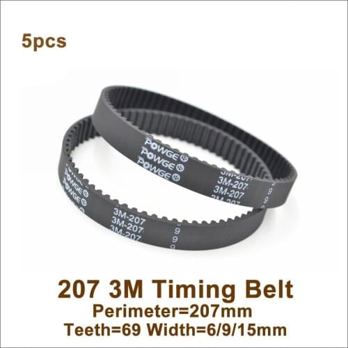 POWGE 207 3M Timing Belt Teeth=69 Width=6/9/15mm Length=207mm HTD3M Closed-Loop Synchronous Belt 207-3M HTD 3M S3M Pulley
