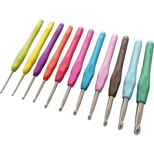 11PCs Mixed Metal Hook Crochet Template Kit TPR Aluminum Knitting Needles