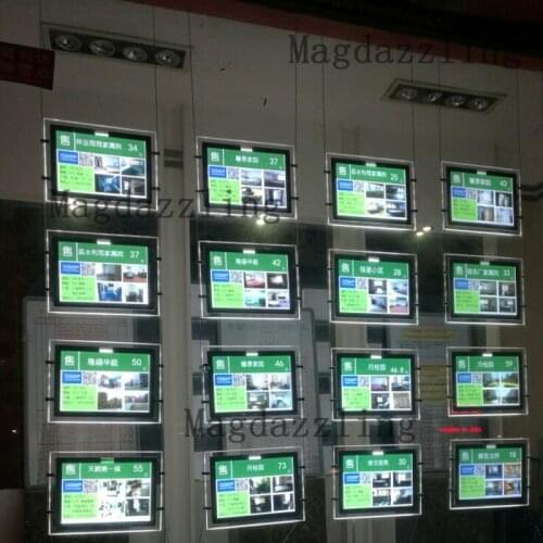 16 Units 1 Side Cable Wire Hanging Acrylic Frame LED Illuminated Panel Advertising Light Boxes for Real Estate Agent