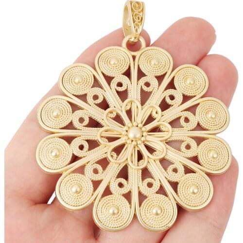 3pcs/lot Matte Gold Large Round Boho Spiral Flower Charms Pendants for Necklace Jewelry Making craft 60x60mm
