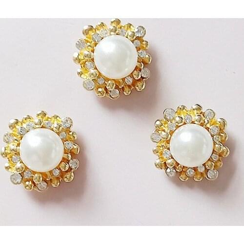 5 Pcs/Lot 20MM*20MM Alloy Pearl Rhinestones Rhinestone Buttons For Craft Wedding Invitation DIY Girl Hair Bowknot Metal Buttons
