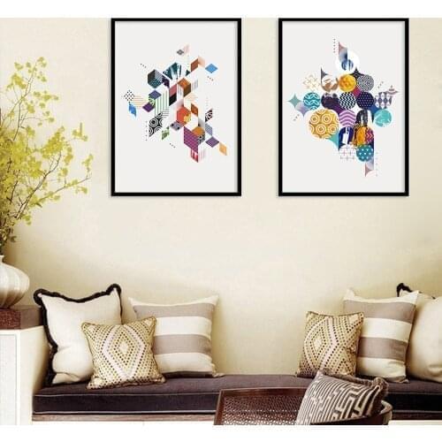 Abstract Color Geometric Canvas Painting Mosaic Pattern Block Posters Wall Art Pictures Home Decor Cuadros Decoracion Salon