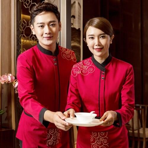 Free Shipping Hotel Waiter Uniform Coffee Shop Waitress Long Sleeve Shirt+Apron Overalls Resturant Cook Clothing Wholesales