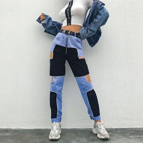 High Waist Pencil Patchwork Hollow Out Y2k Pants Joggers Women 2021 Streetwear Fashion Long Cargo Pants Capri