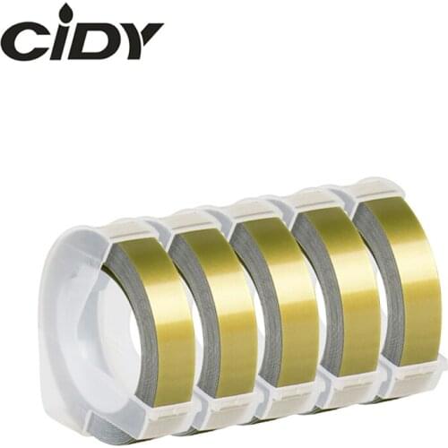 CIDY 5PCS Gold color Compatible DYMO 3D Plastic Embossing Xpress Labels 9mm*3m for DYMO 1610/1575 Embossing printer MOTEX E101