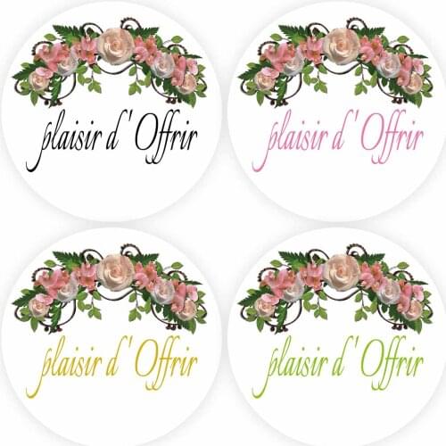 DouxArt 100 Pieces Stickers Plaisir d' Offrir, 4cm Colorful Flowers Wedding Baptism Communion Party Decoration Seals Labels