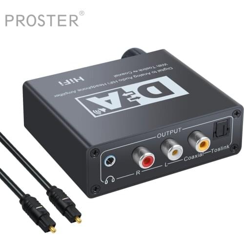 Proster Digital to analog converter Bi-Directional Audio DAC Coaxial Toslink HiFi DC 5V aduio DAC Converter rca Toslink Cable