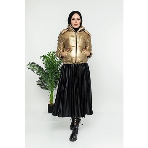 Hooded Short Inflatable Coat Gold abaya arab dubai turk soft full enclosure hot autumn snow coat overcoat jacket golden yellow renl